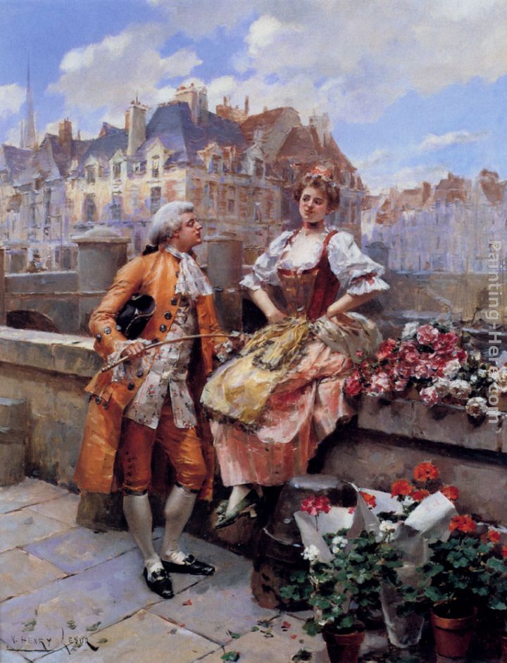 The Flower Seller painting - Henri Victor Lesur The Flower Seller art painting